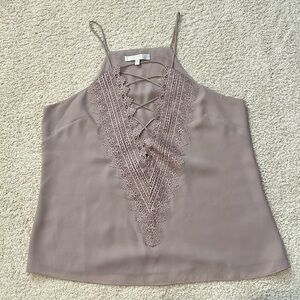 Lace front halter spaghetti strap blouse